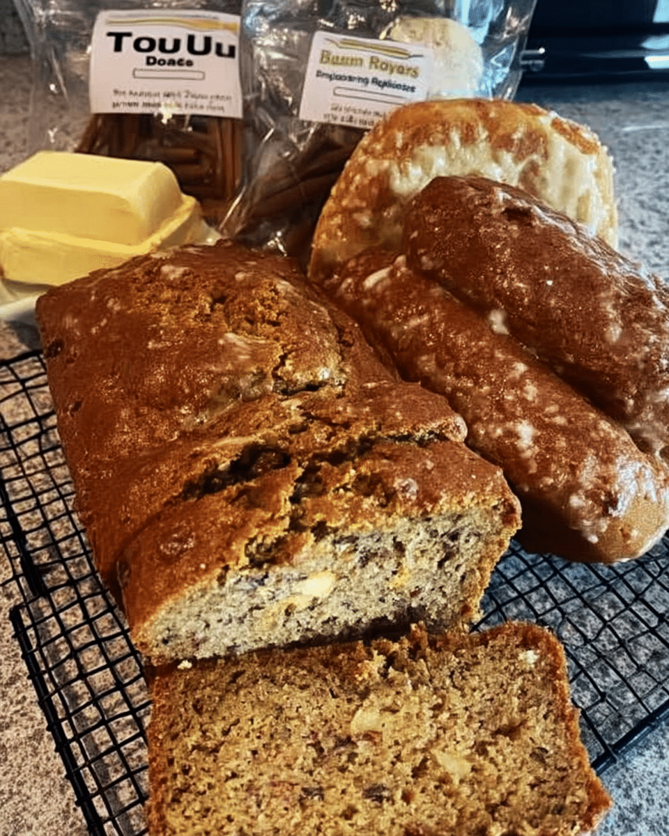 Zucchini bread loaves baking in rustic oven