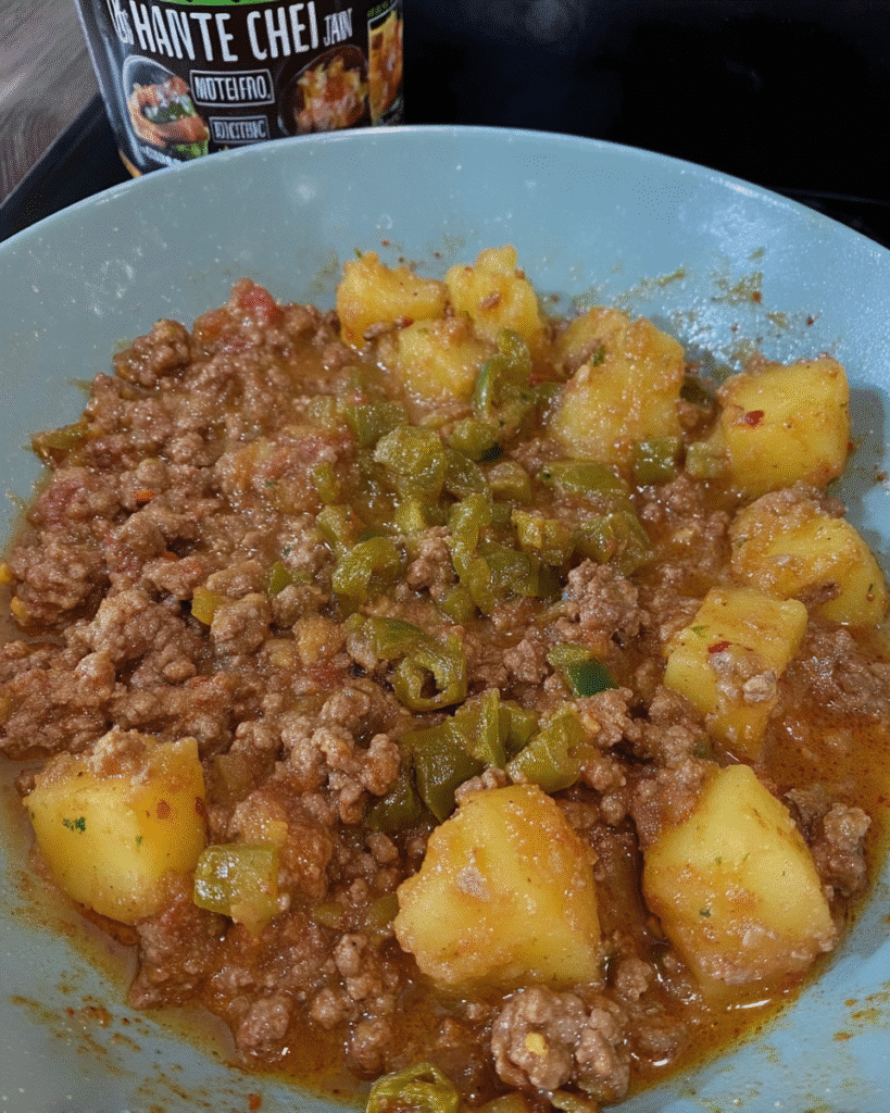 Hatch green chili stew in cast iron pot