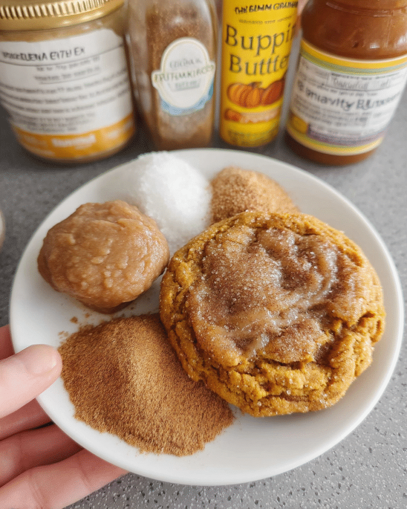 Close-up of a pumpkin cookie with chewy inside and golden edges