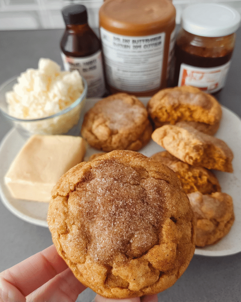 Pumpkin cookies arranged on a rustic fall dessert tray