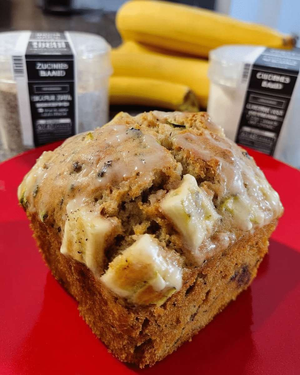 Zucchini banana bread batter poured into a loaf pan