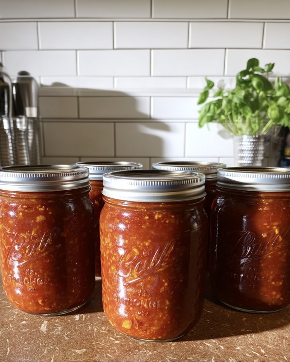 Spaghetti sauce simmering in pot before canning