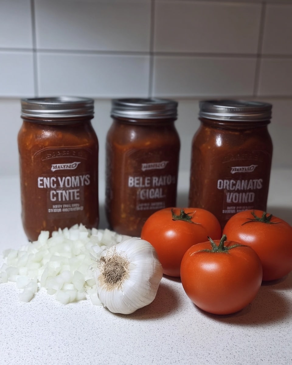 Shelf of canned spaghetti sauce in glass jars