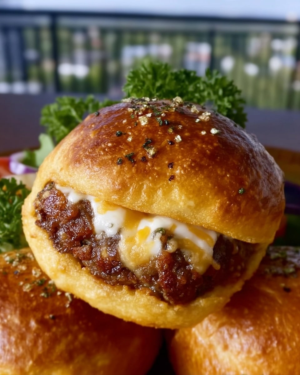 Close-up of cheesy biscuit bomb broken in half
