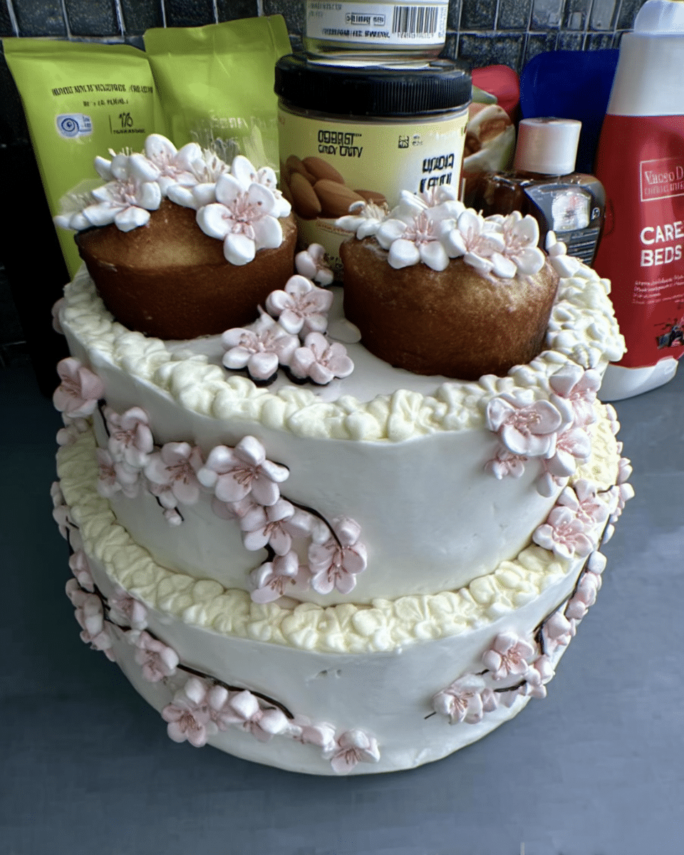 Garden-inspired cherry blossom cake ideas with pastel finish