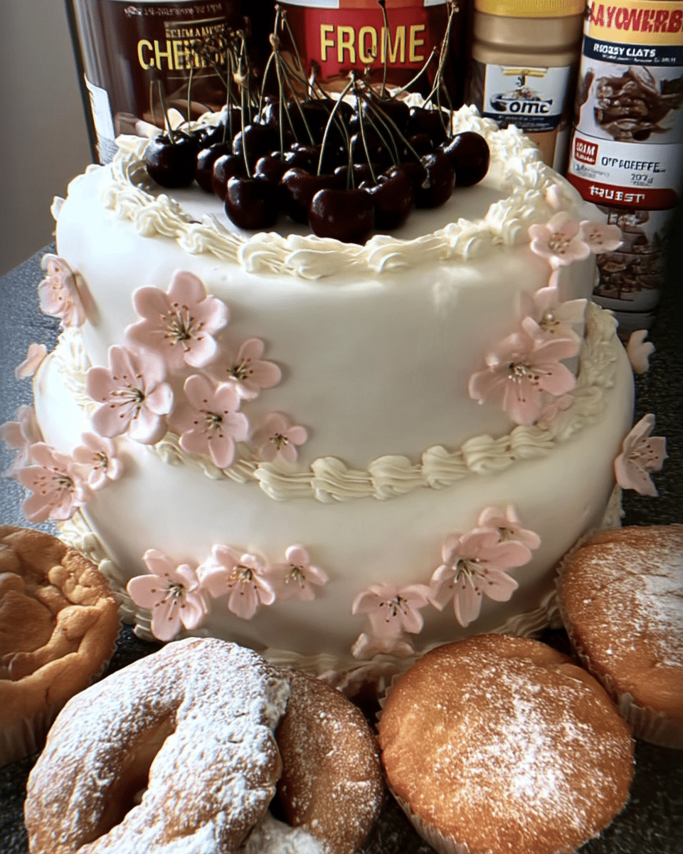 Cherry Blossom Cake Ideas with pink petals on white stand