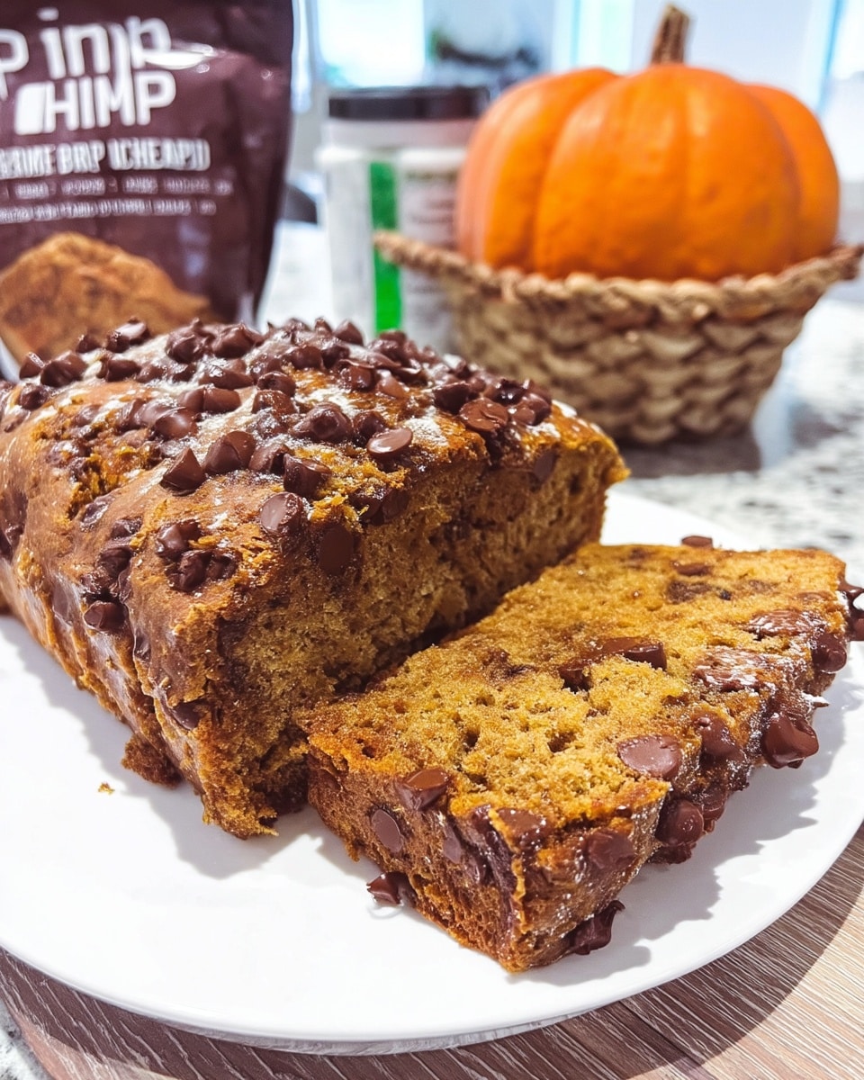 freshly baked chocolate chip pumpkin bread in pan