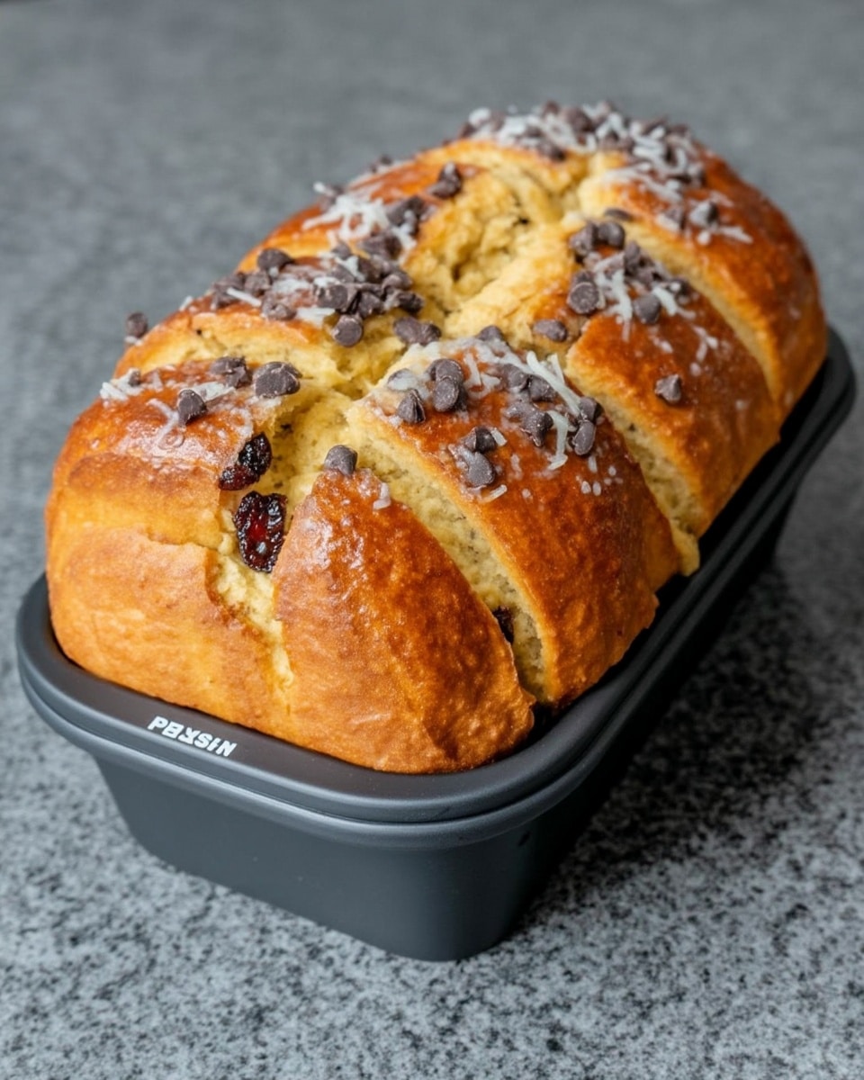 Slice of chocolate chip pumpkin bread recipe with cream cheese center