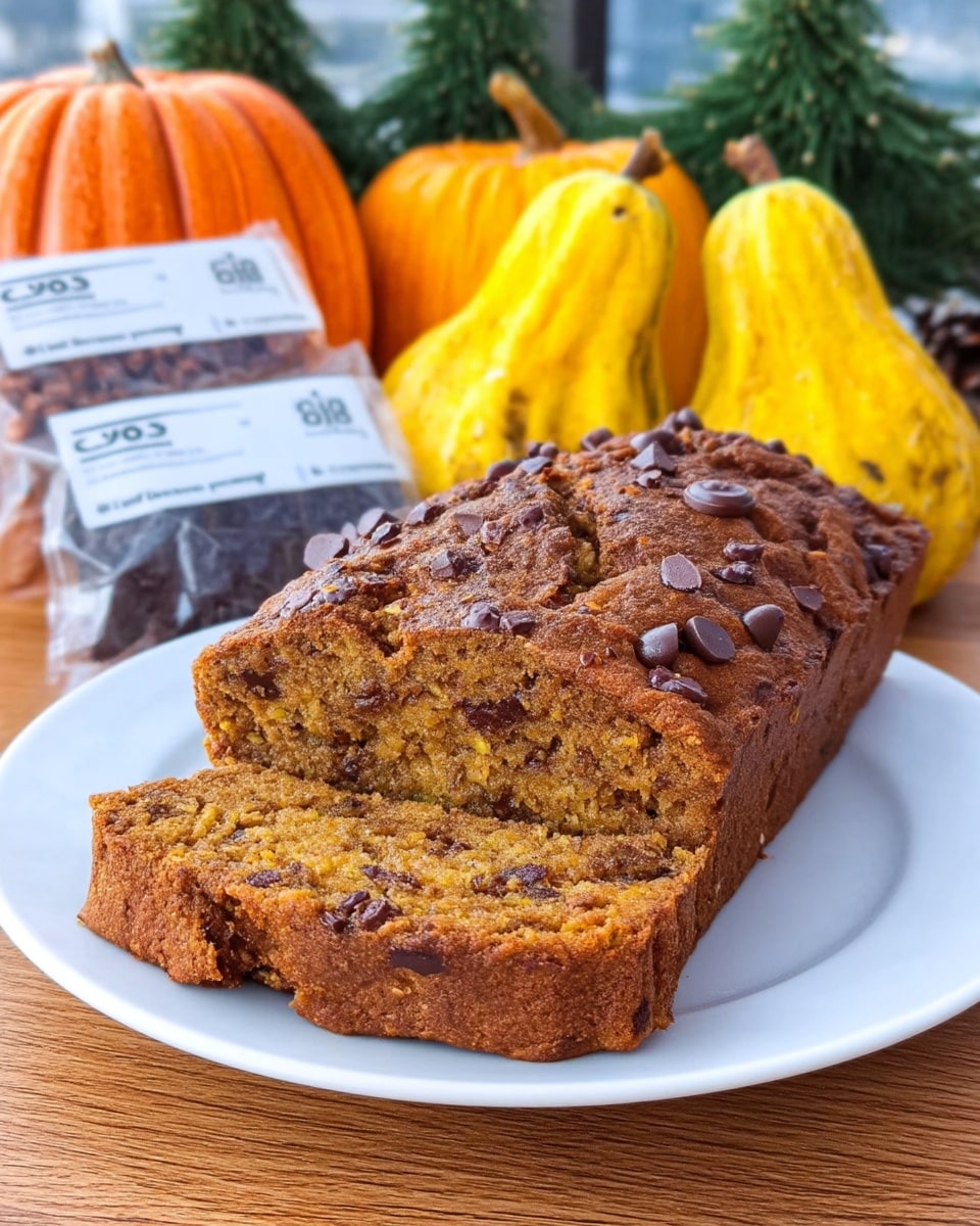 glazed chocolate chip pumpkin bread with cinnamon sticks