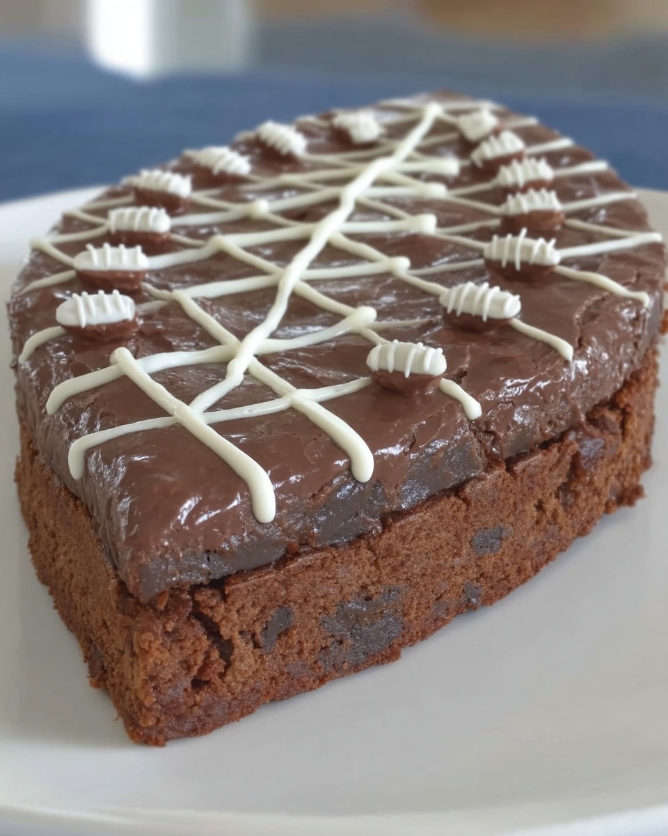 Close-up of football brownie with shiny ganache