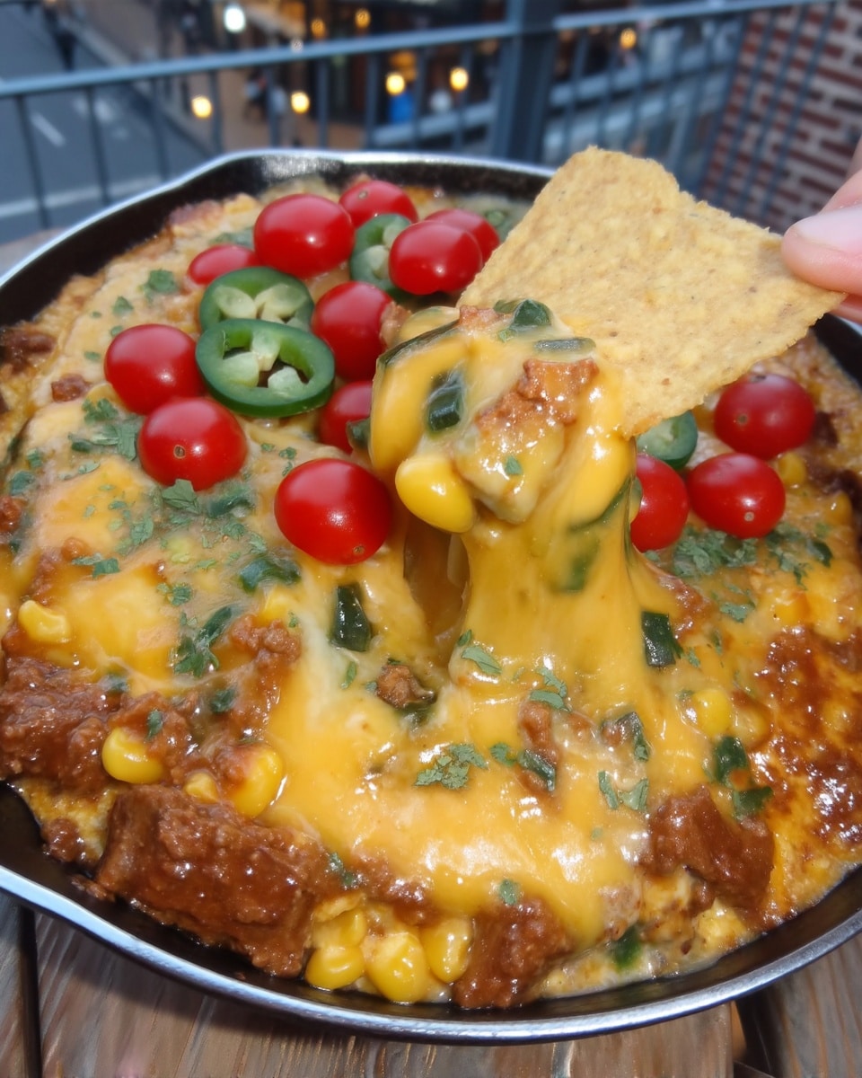 Cowboy Queso in bowl with beer and chips on table