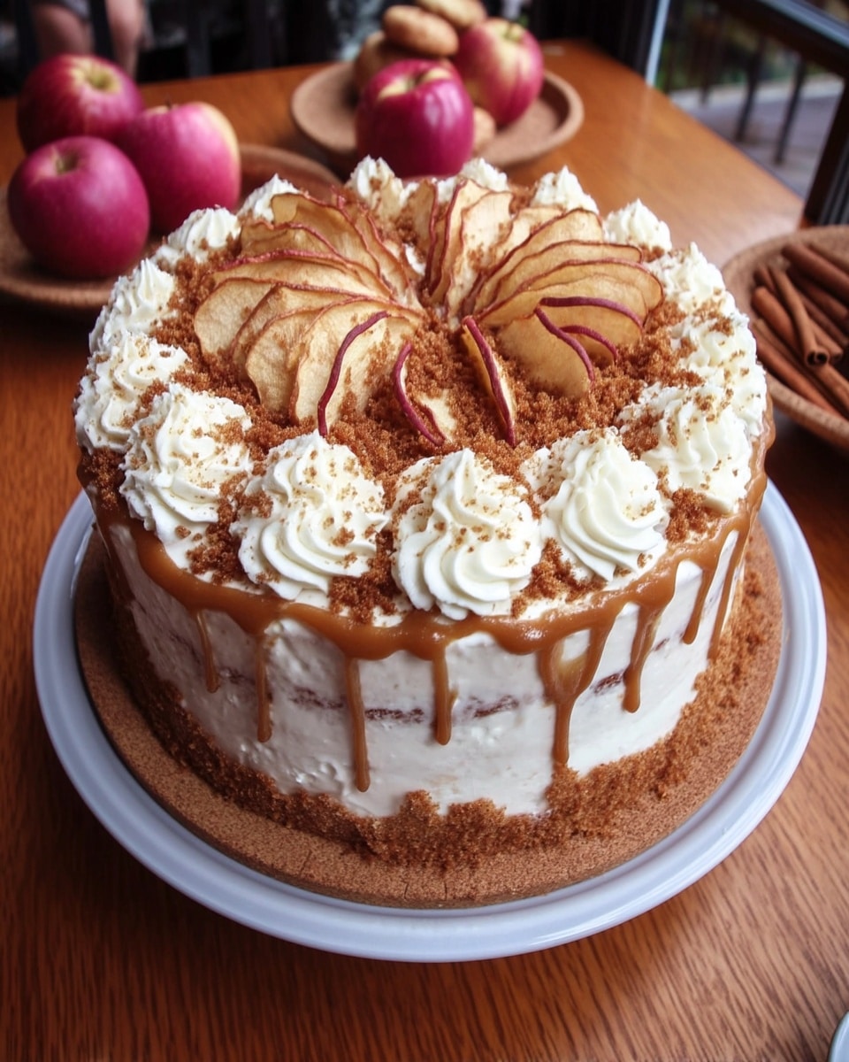 slice of fall cake with gooey apple caramel