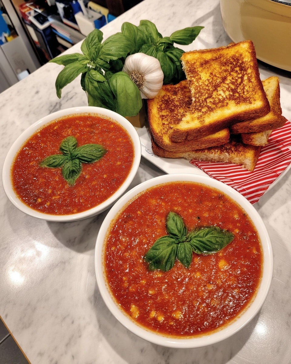 Close-up of fall comfort food tomato basil soup in a white bowl