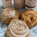 Crumbl-inspired pumpkin spice cookies! Soft, easy fall cookie recipe with cream cheese frosting. Perfect for autumn baking & cookie swaps. Get the recipe now!
