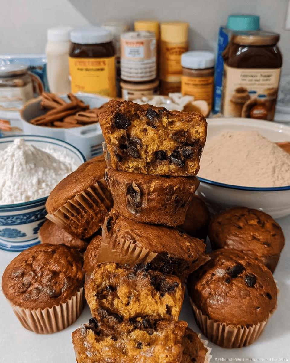 Fall dessert pumpkin muffins cooling on rack with scattered leaves