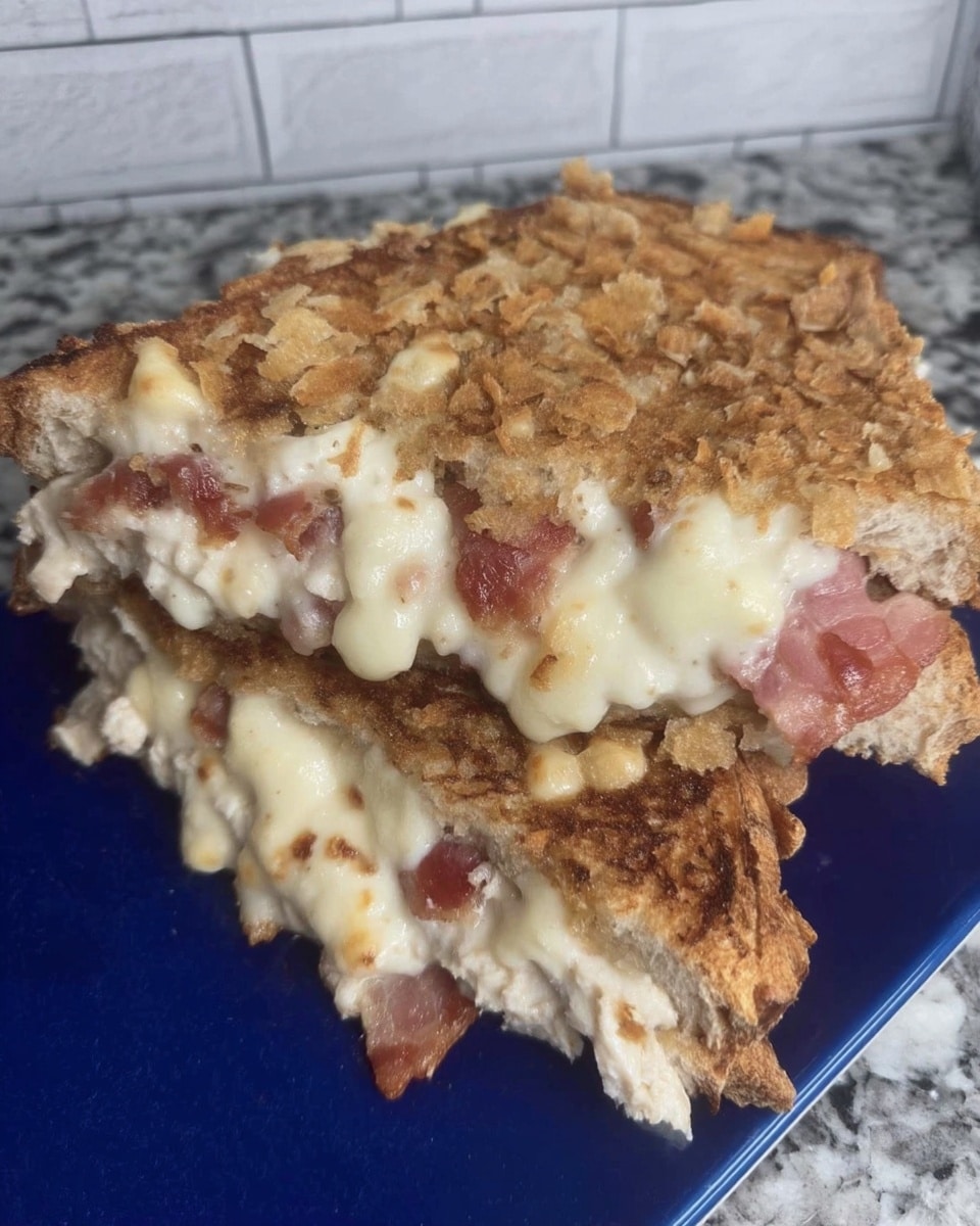 Close-up of melty cheddar and bacon turkey sandwich