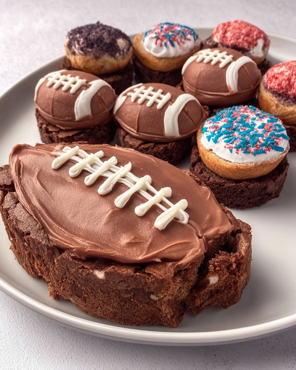 Football brownies on snack board with sliders