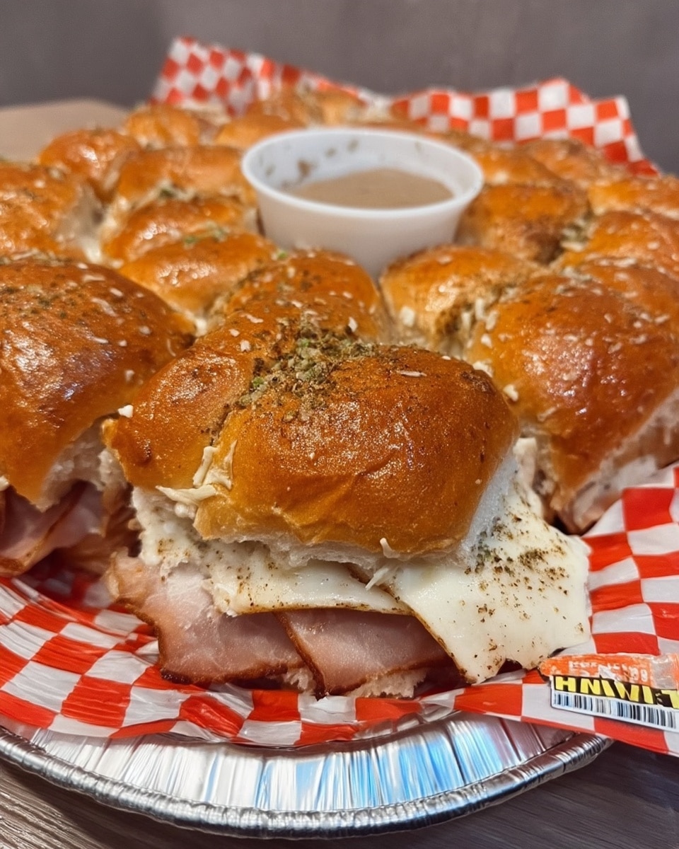 Easy Hawaiian roll sliders with ham and Swiss cheese! The perfect appetizer or party food for tailgating, Super Bowl, birthdays, or any celebration. Get the simple recipe now!