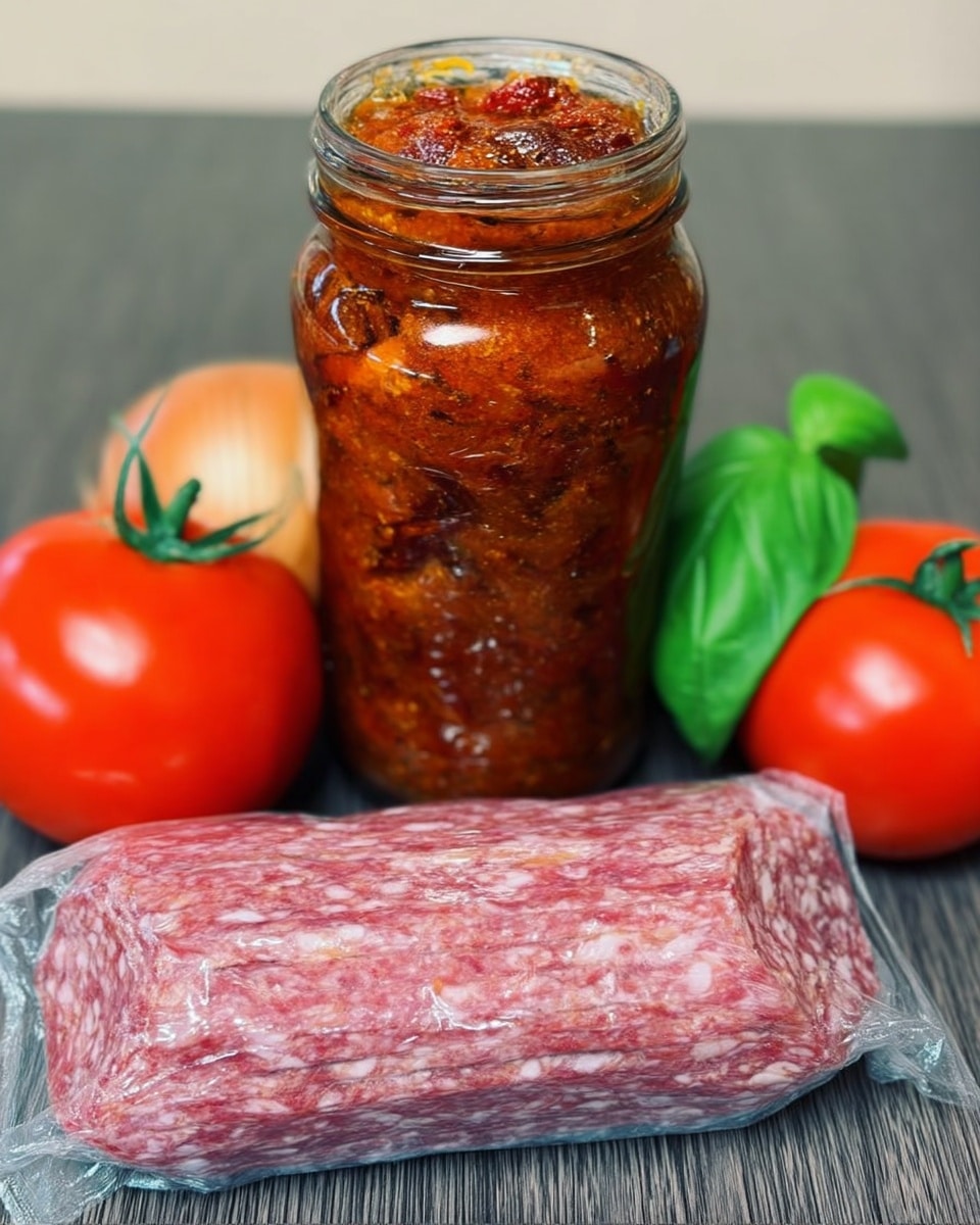 Whole tomatoes, onion, and butter on kitchen counter