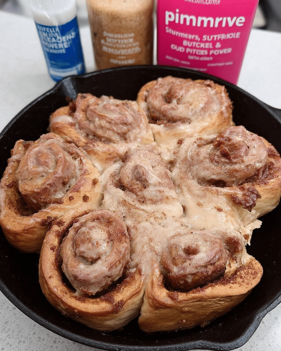 Drizzling maple cream cheese icing over sourdough pumpkin cinnamon rolls