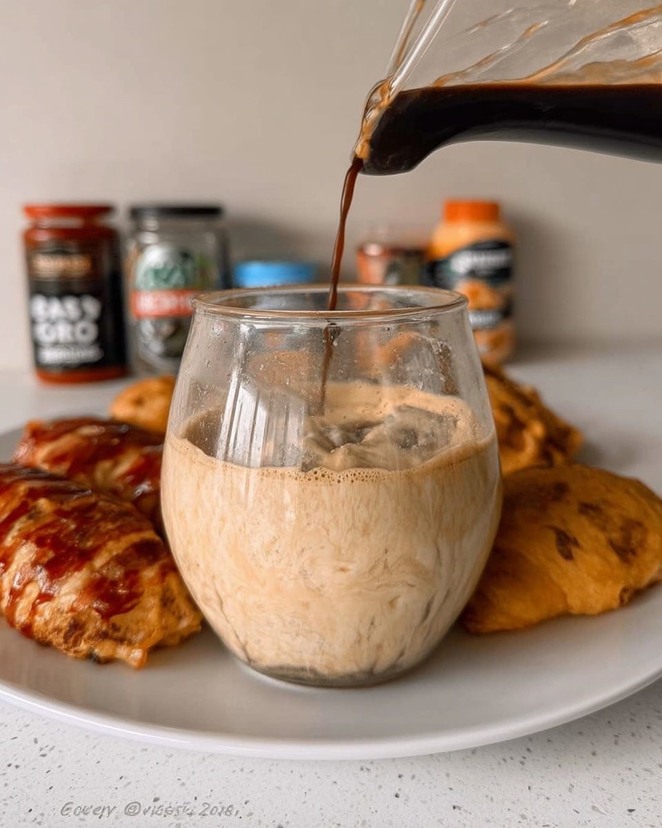 Frothy homemade pumpkin spice coffee creamer in latte glass