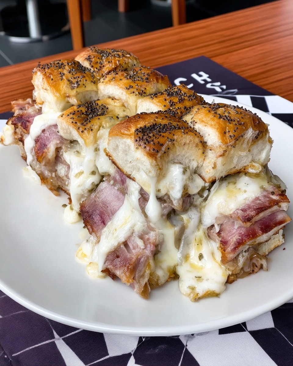 Game day ham and cheese slider topped with poppy seeds
