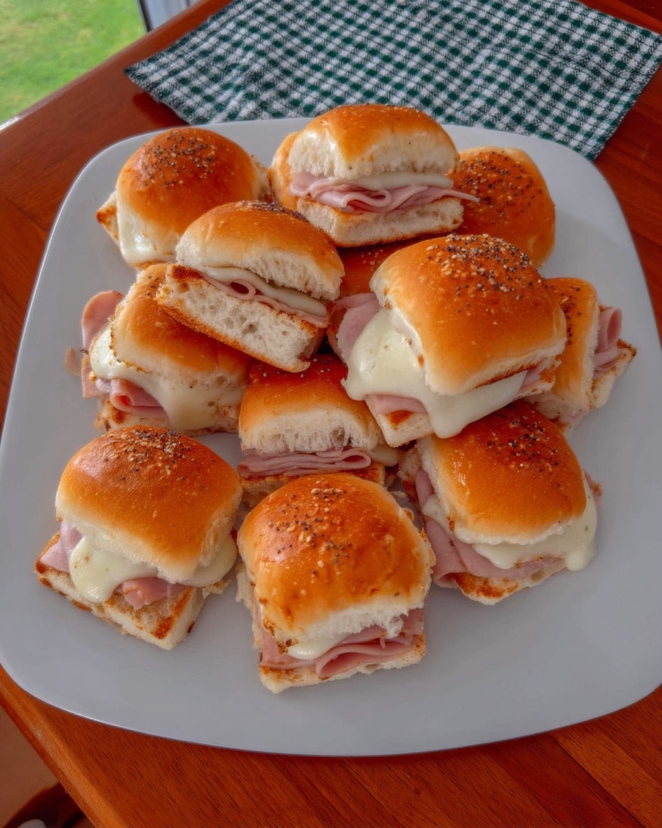 Ham and Cheese Sliders: Easy appetizer recipe perfect for game day, parties, or a quick dinner. These delicious sliders are made with Hawaiian rolls, ham, Swiss cheese, and a savory butter sauce. Get the recipe for this crowd-pleasing finger food!