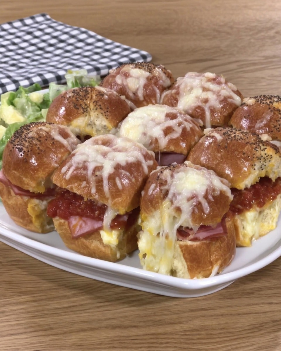 Inside view of sliced slider showing melted Swiss cheese