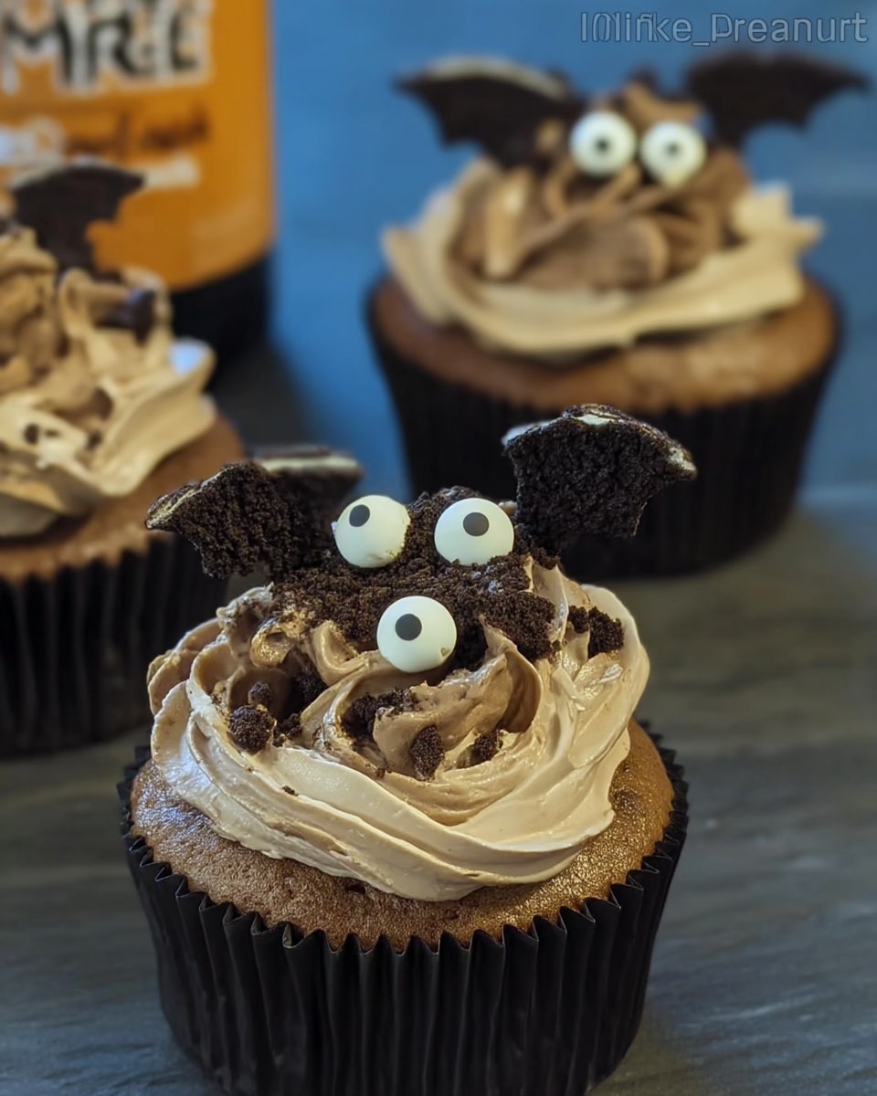 Child decorating Oreo bat Halloween cupcakes