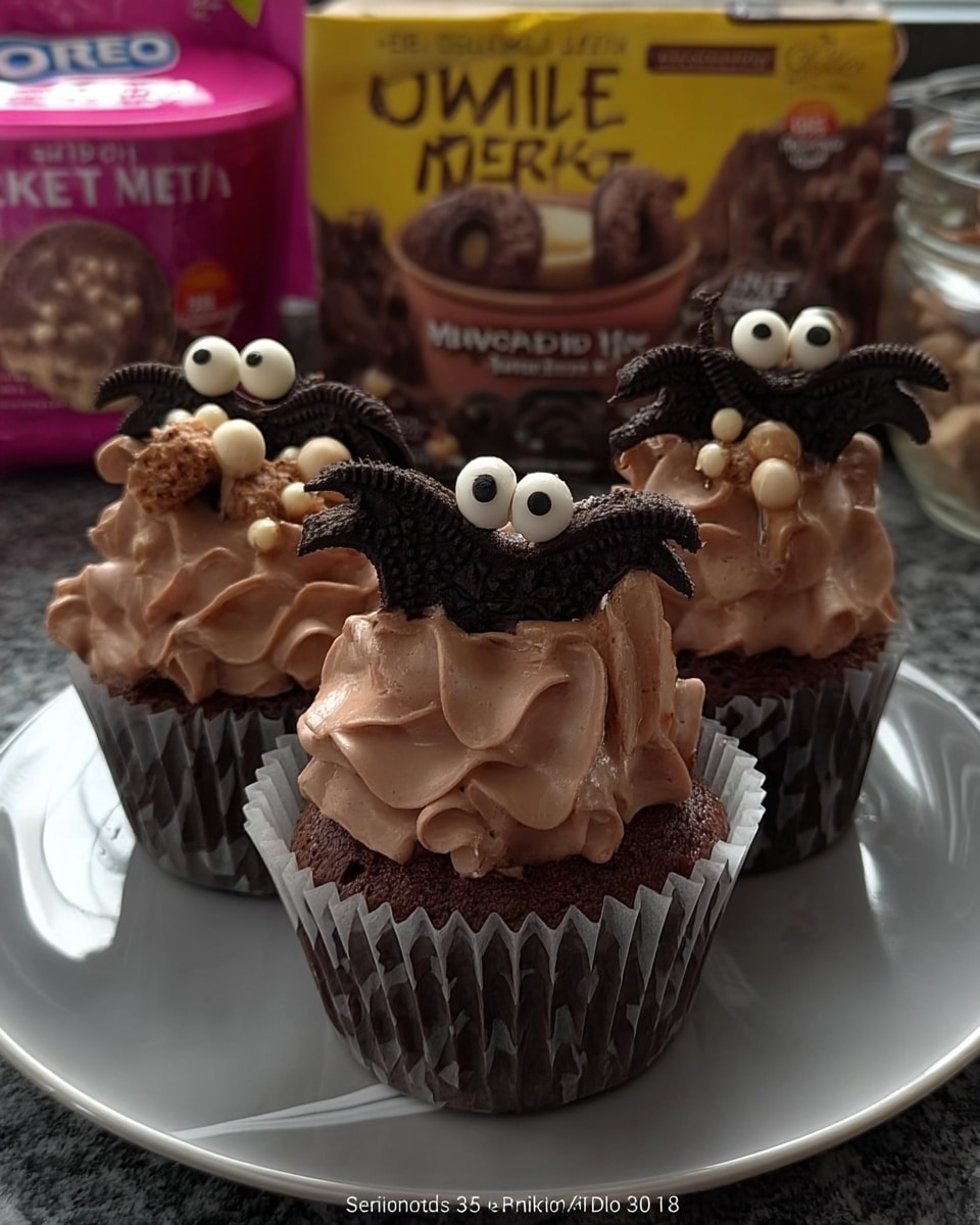 Halloween Oreo bat cupcakes on rustic wood table - Halloween Food Ideas for Parties