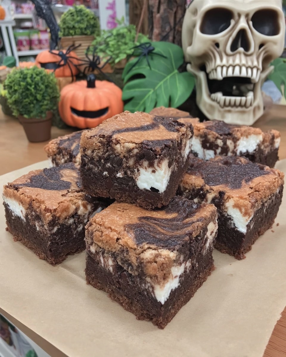 Halloween Treats party brownies on decorated tray