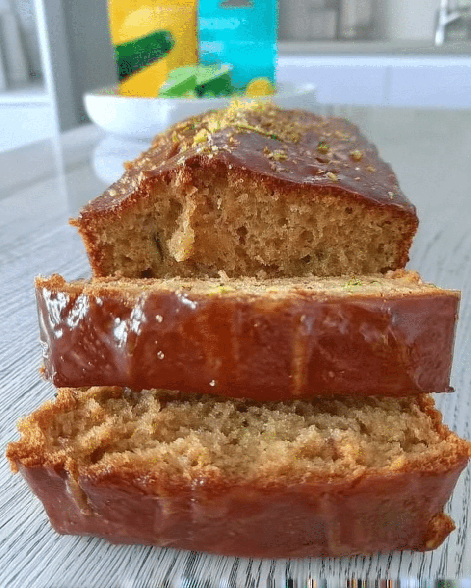 Lemon zucchini bread gift wrapped with ribbon and label