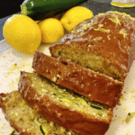 Freshly baked lemon zucchini bread loaf on cooling rack