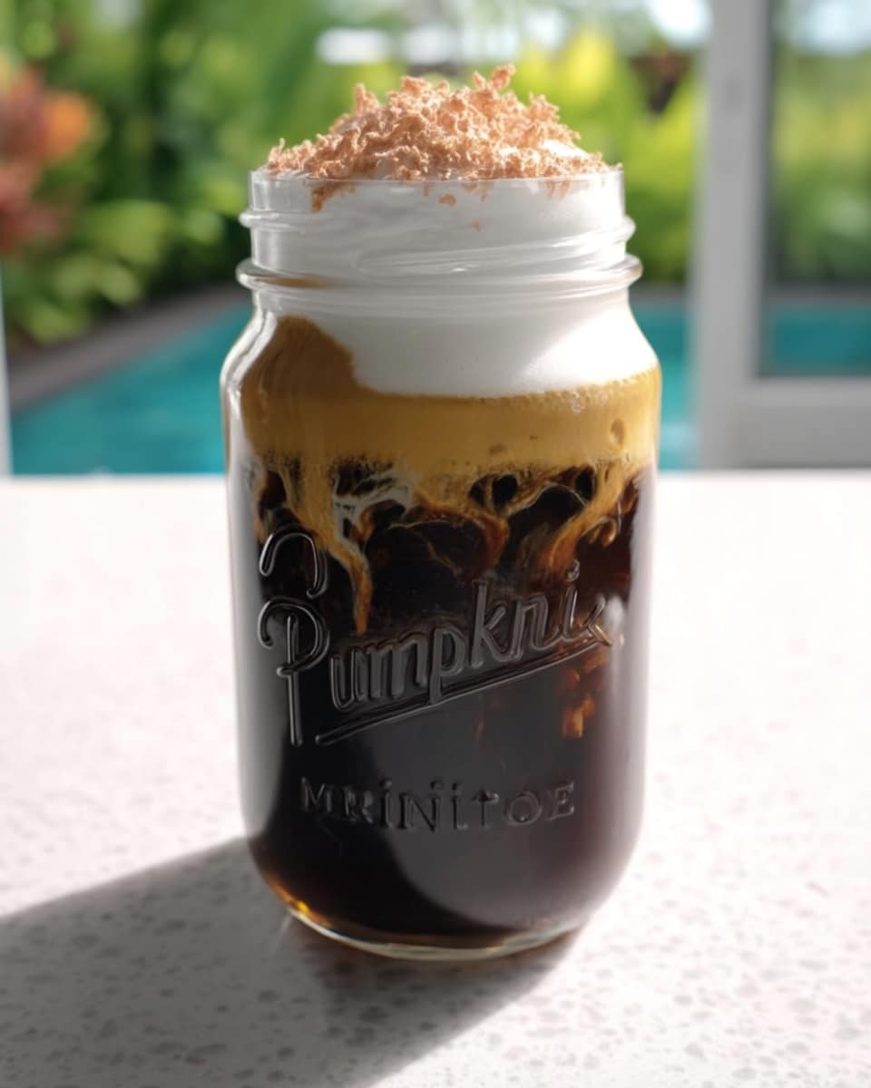 Mason jar of homemade Pumpkin Cream Cold Foam