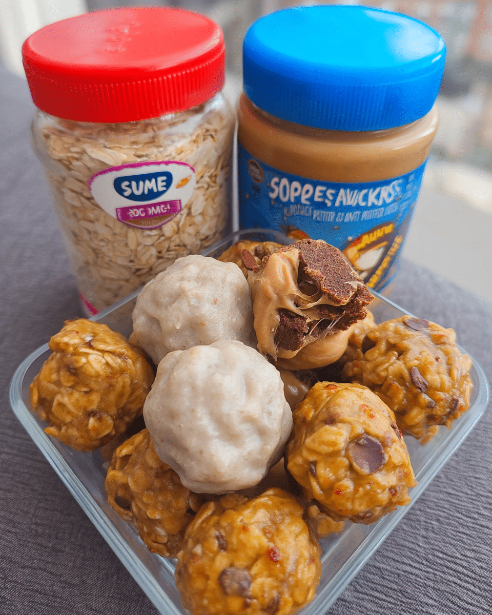Peanut butter chia energy bites stacked on white plate