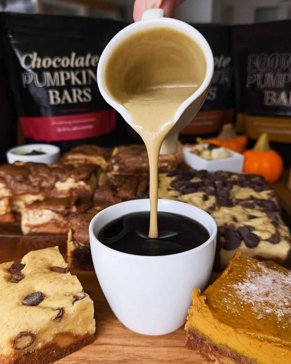Pouring pumpkin spice creamer into glass of iced coffee