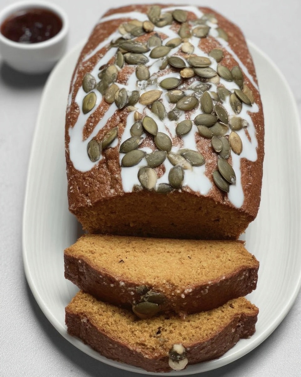 Copycat Starbucks Pumpkin Bread recipe! Easy, moist, and topped with pumpkin seeds. Bake two loaves in 1 hour 15 minutes. #pumpkinbread #starbucks #baking #recipe #dessert