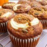 Pumpkin cheesecake muffins fresh from oven on tray