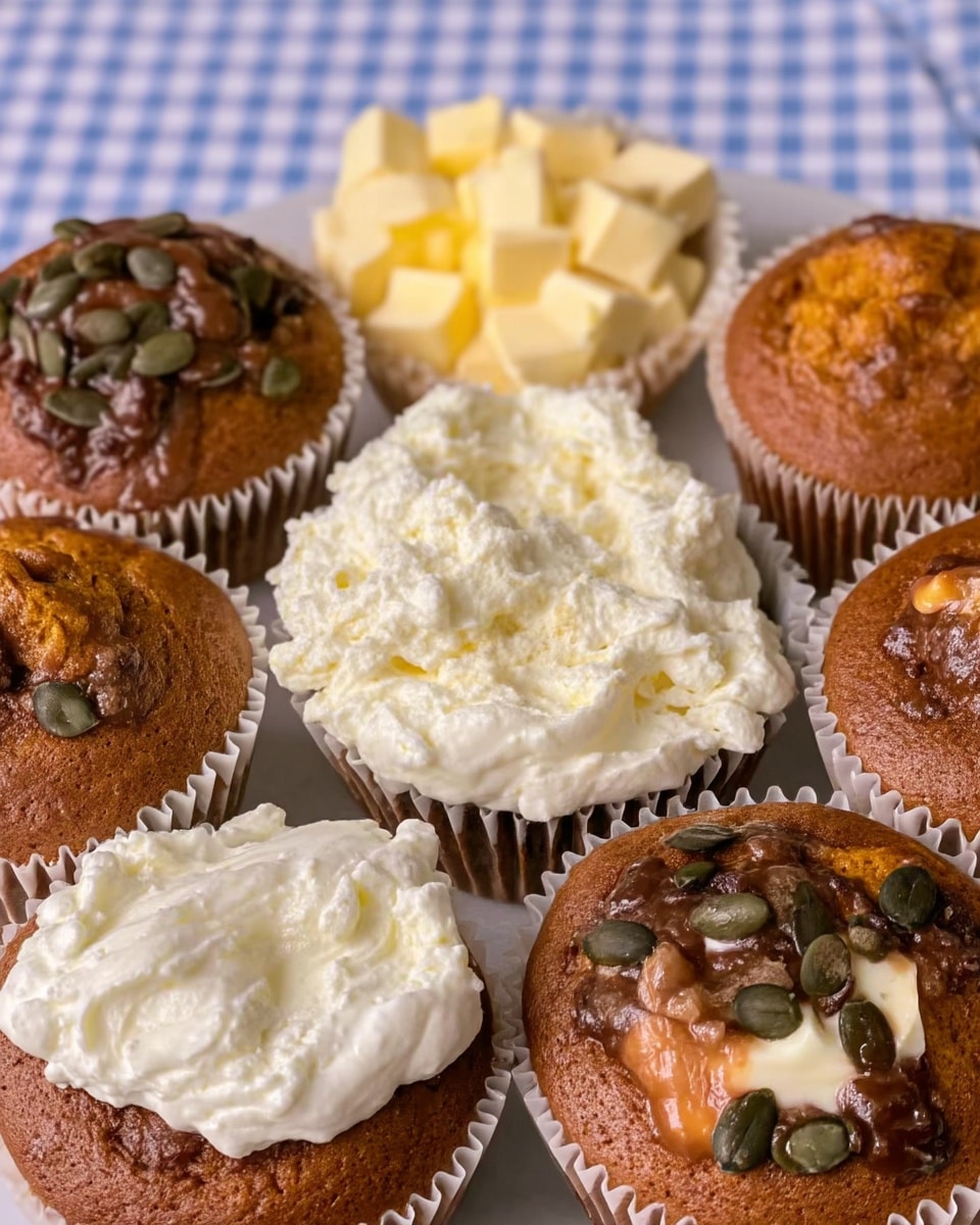 Pumpkin cheesecake muffins on a brunch table with coffee