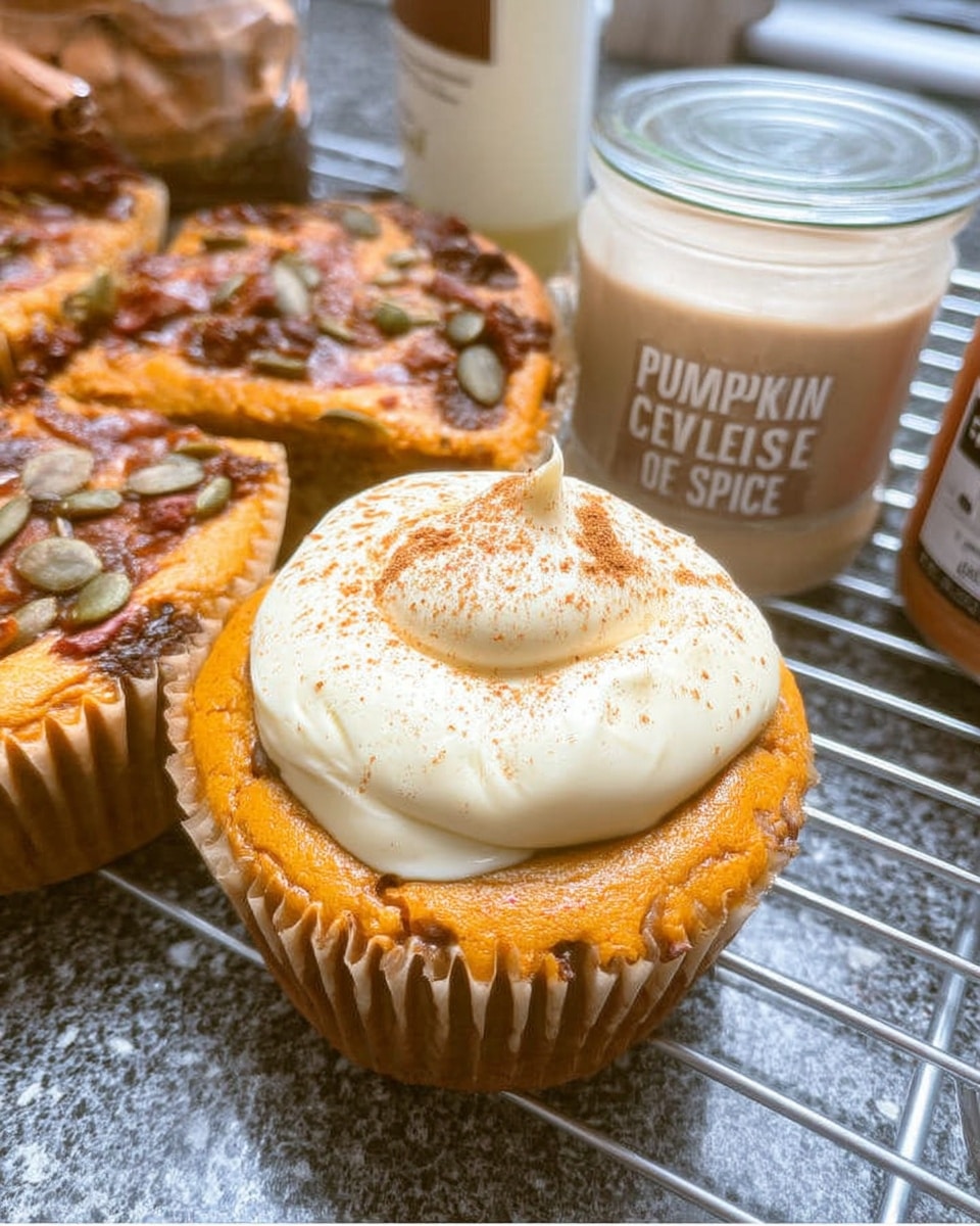 Pumpkin cheesecake muffins topped with seeds and spice