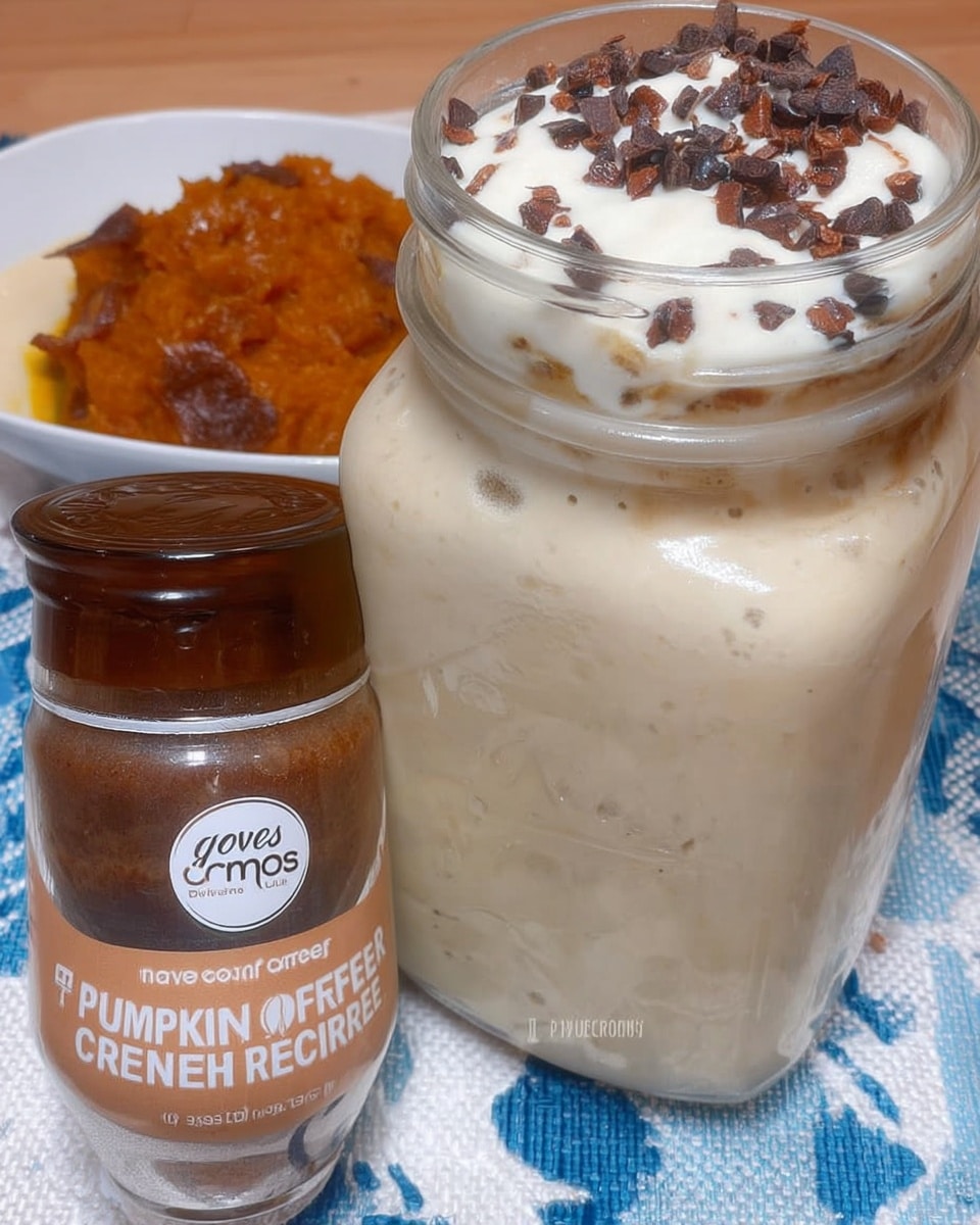 Pumpkin coffee creamer bottle with label and fall leaves