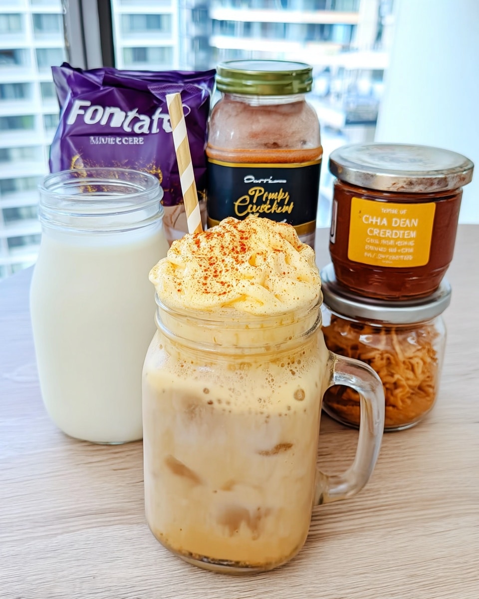 Pumpkin cold foam next to mini pumpkin muffins on wooden tray
