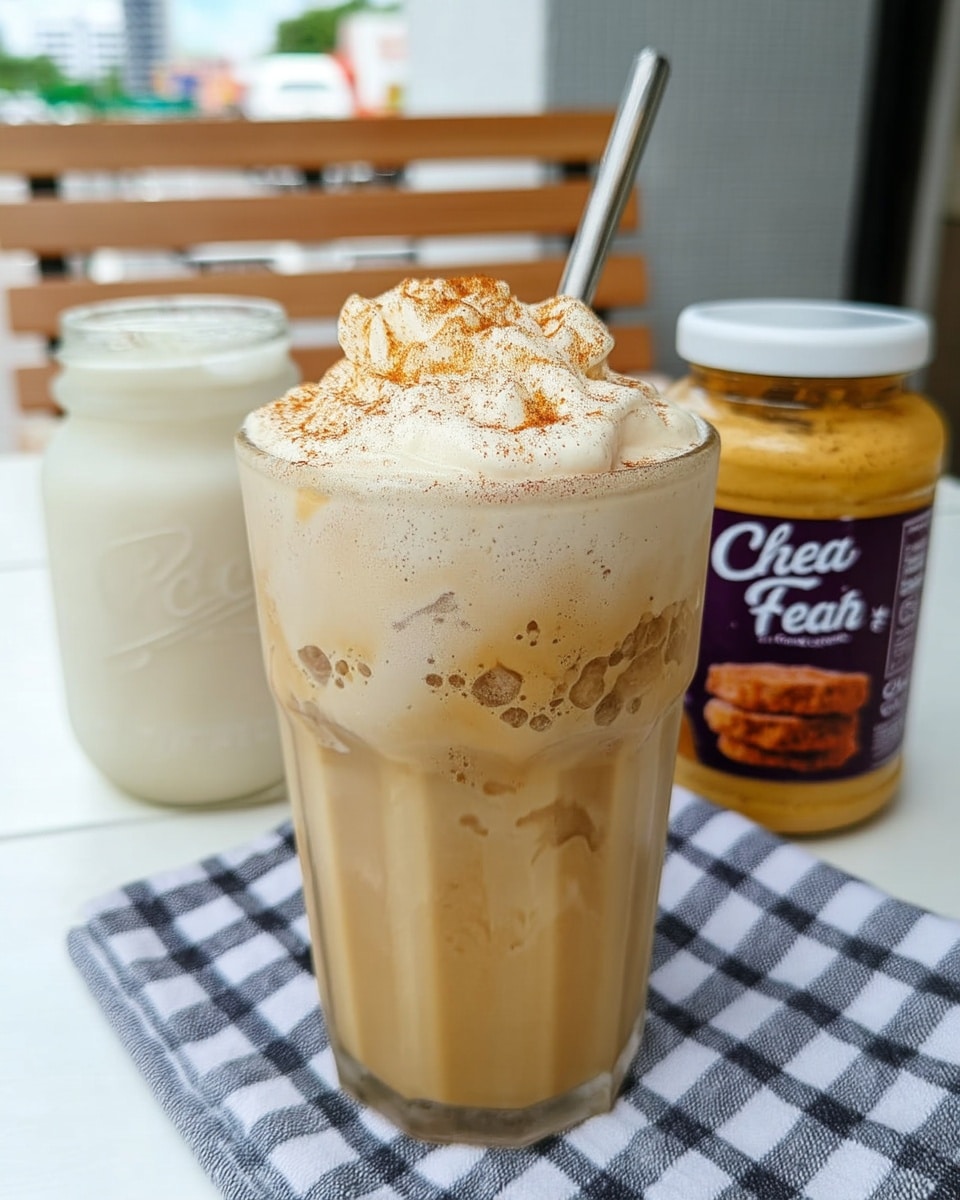 Starbucks Iced Chai with Pumpkin Cream Cold Foam recipe. Make this delicious tea latte at home with chai tea concentrate, milk, heavy cream, and pumpkin puree. Top with nutmeg for a perfect fall treat. #pumpkincreamcoldfoam #chaitea #starbucksrecipe