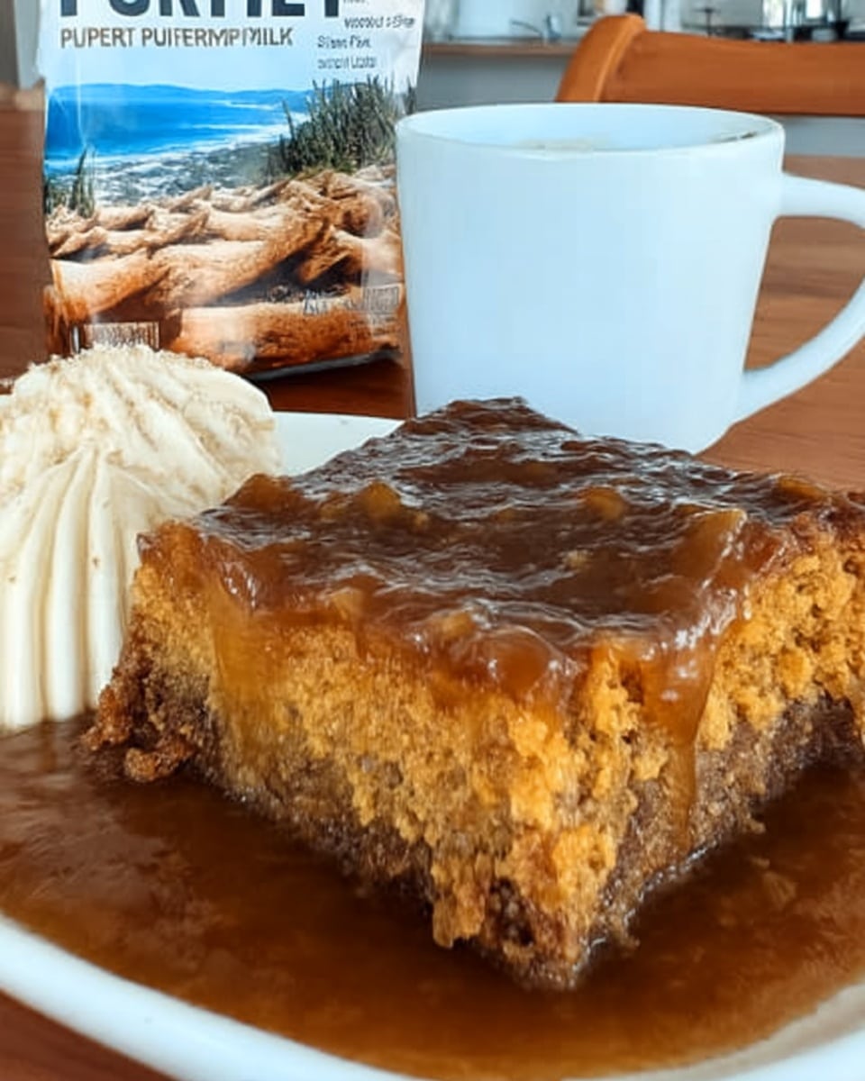 Pumpkin crunch cake served on festive plate with cinnamon stick