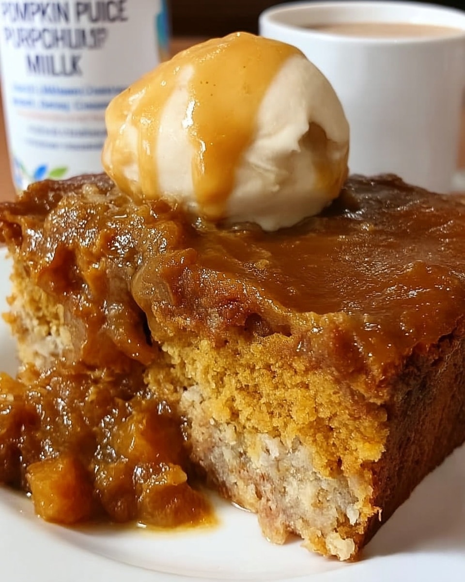 Pumpkin crunch cake in pan with pecans and melted butter