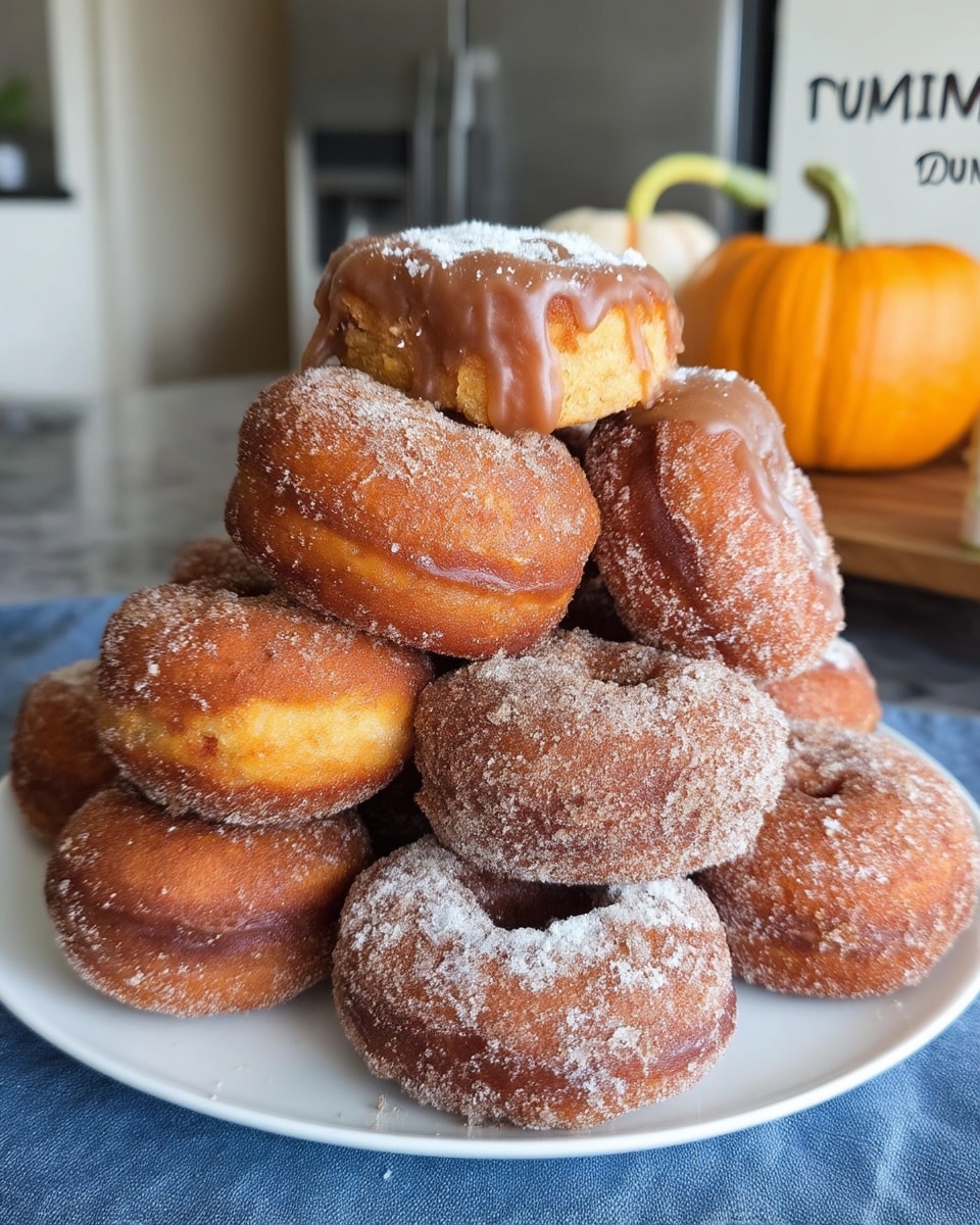 Baked pumpkin donuts topped with maple glaze drizzle