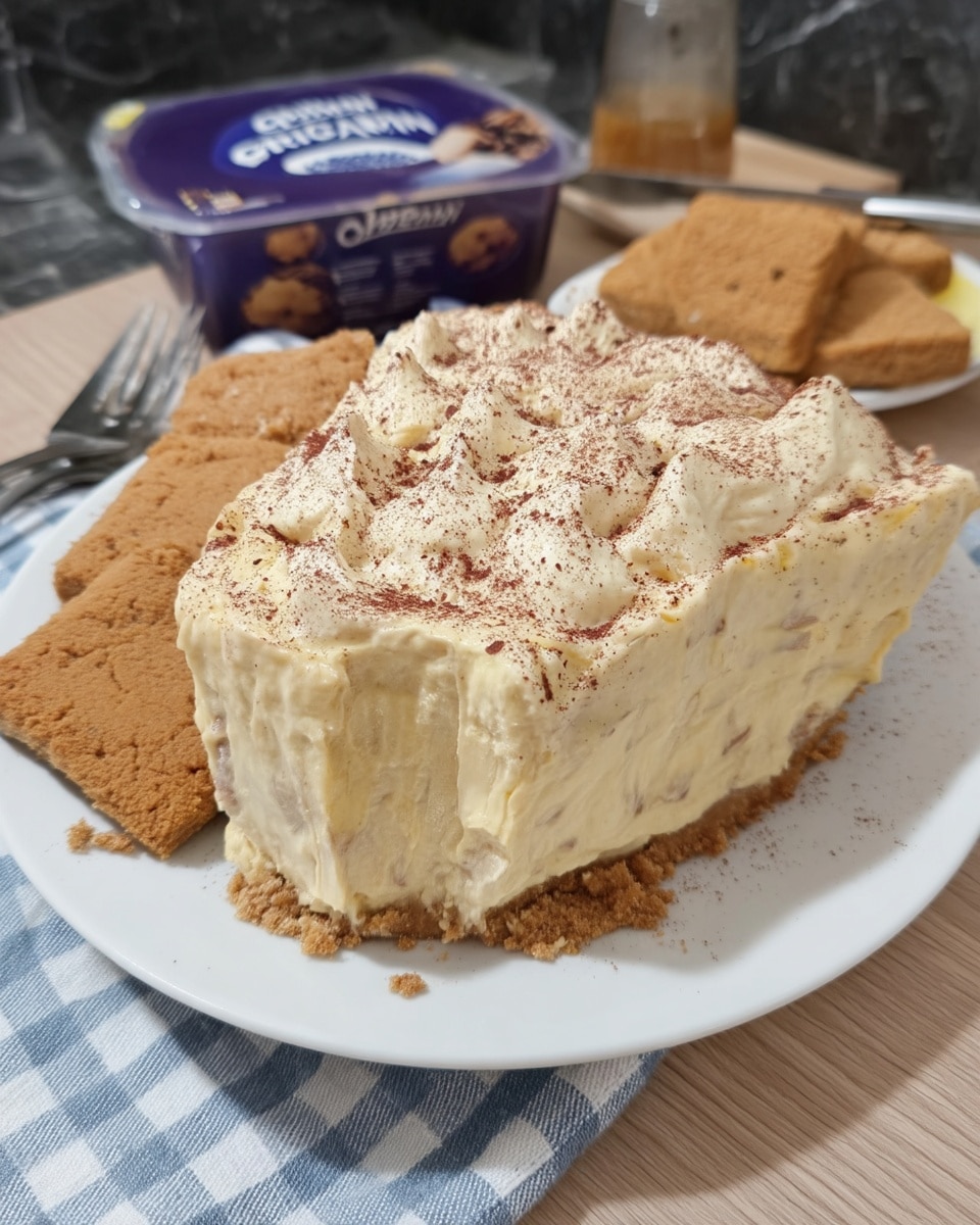 Pumpkin fluff pie on dessert table with fall leaves and mugs