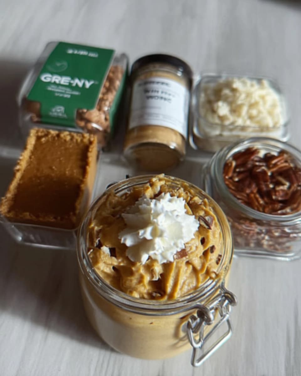 Pumpkin fluff in mason jar topped with whipped cream