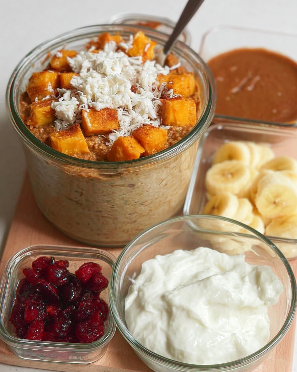 Ingredients for pumpkin overnight oats laid on rustic wood