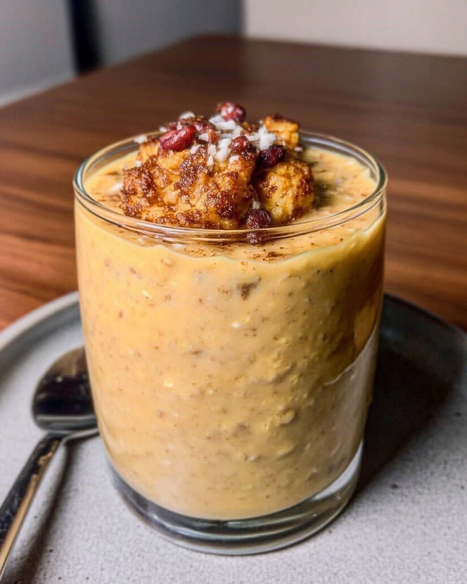 Topped pumpkin overnight oats with crushed graham crackers